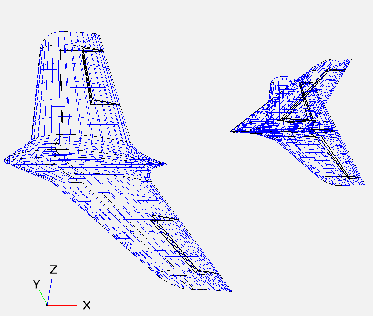 Blue wireframe views of the Cobra airframe geometry